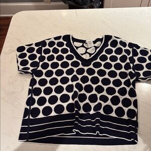 CAbi Navy and White Polka Dot Oversized Boxy Sweater